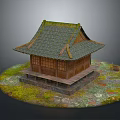 Traditional Japanese Architecture With Wooden Structure Green Tile Roof And Stone Base