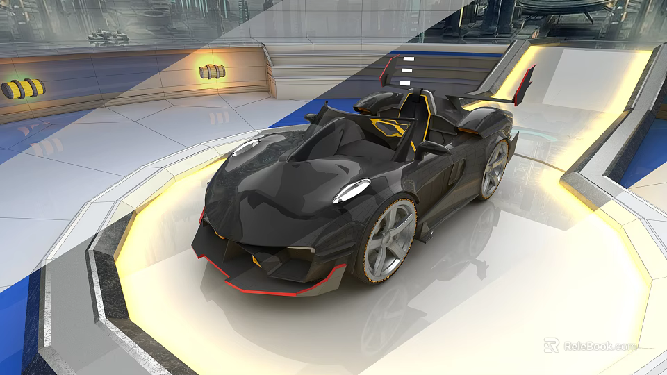 Black Convertible Sports Car Featuring Modern Sleek Design In Stylish Showroom Lighting 3d model 