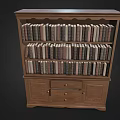 Wooden Bookshelf With Multiple Shelves Drawers And Cabinet Doors Filled With Books
