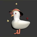 White Duck Wearing Striped Pink Hat With Yellow Stars Around And Red Star On Back
