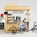 Mobile Tea And Snack Cart With Yellow Awning Bicycle Design Menu Board And Balloons