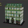European Style Multi Story Building Model With Classic Windows And Ground Floor Storefronts