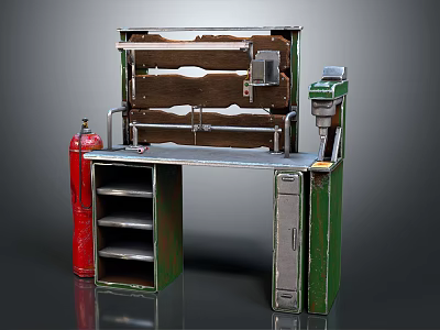 Industrial Style Functional Desk With Metal Frame Multiple Shelves And Drawer Storage Design 3d model