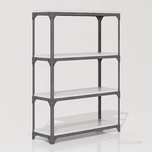 Modern Multi Tier Storage Shelf With Metal Frame And White Shelves 3d model 
