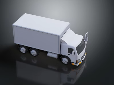 White 3D Truck Model With Reflective Surface On Dark Background 3d model