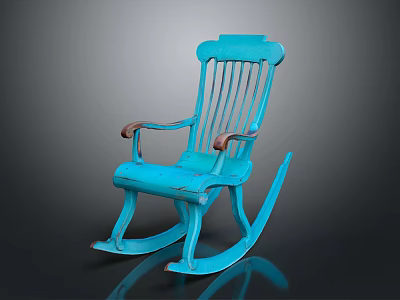 Classic Turquoise Rocking Chair With Slatted Back And Wooden Armrests Design 3d model