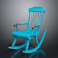 Classic Turquoise Rocking Chair With Slatted Back And Wooden Armrests Design