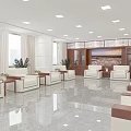 Modern Conference Room Interior With White Sofas Wooden Coffee Tables Green Plants And Large Windows
