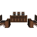 Traditional Wooden Courtroom Table and Chair Set with High Back Chairs and Long Desk