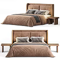 Light Gray And Brown Double Beds With Upholstered Headboards Pillows And Nightstands