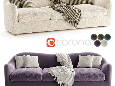 Cozy Two Seater Sofa With Throw Blanket and Cushions in Various Color Options 3d model