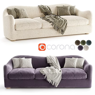 Cozy Two Seater Sofa With Throw Blanket and Cushions in Various Color Options 3d model