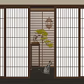 Japanese Style Sliding Doors With Lattice Design Lantern Plant And Cat