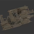 Broken Wooden Structure Debris With Splintered Planks And Loose Chips