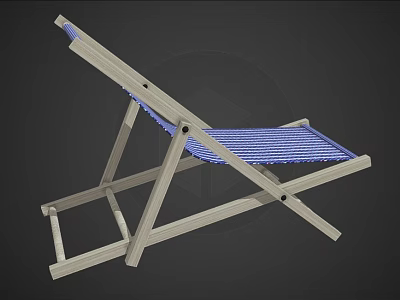 Wooden Frame Lounge Chair With Blue Striped Fabric Seat And Folding Design 3d model