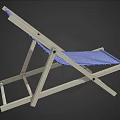 Wooden Frame Lounge Chair With Blue Striped Fabric Seat And Folding Design