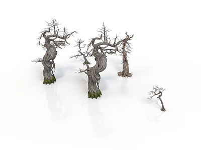 Group of Withered Trees With Distinct Twisted Shapes And Bare Branches Including One Smaller 3d model