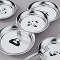 Children's stainless steel plate baby cartoon fruit plate panda dish tableware children's fork 3d model