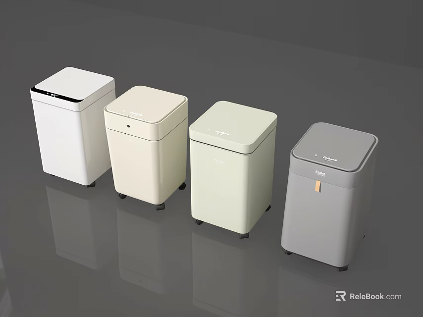Modern Square Trash Bins In Various Colors With Smooth Surface Design 3d model 