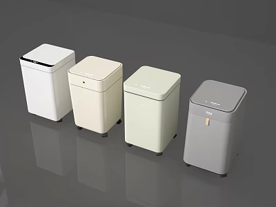 Modern Square Trash Bins In Various Colors With Smooth Surface Design 3d model