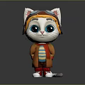Cute Cartoon Cat Wearing Aviator Goggles Striped Shirt Orange Coat And Red Shoes