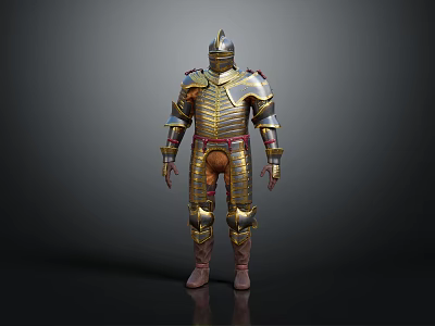 Medieval Full Body Metallic Armor With Gold Blue Accents And Detailed Design 3d model