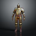 Medieval Full Body Metallic Armor With Gold Blue Accents And Detailed Design