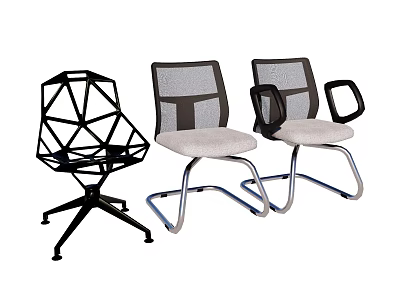 Modern Office Chairs With Different Designs Metal Frame Gray Cushion And Armrests 3d model