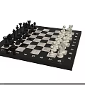 Chess Game Set with Black and White Pieces on Classic Checkerboard with Letter Number Coordinates