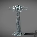 Futuristic Tall Tower Building With Radial Top And Streamlined Metal Glass Design