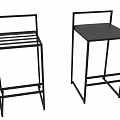 Black Metal Frame Bar Stools With Upholstered Seat And Slatted Design
