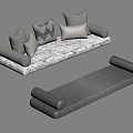 Modern Light Brown Sofa With Geometric Cushions And Gray Bench Interior 3d model