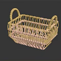 Square Light Brown Woven Storage Basket With Two Handles For Home Use 3d model