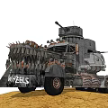 Spiked Industrial Functional Vehicle With Tank Turret Tracks Wheels And Side WHEELS Lettering