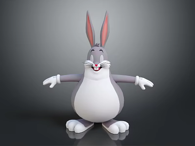 3D Model Rabbit Doll With Gray Body White Belly Big Ears Smiling Open Arms 3d model