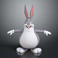 3D Model Rabbit Doll With Gray Body White Belly Big Ears Smiling Open Arms