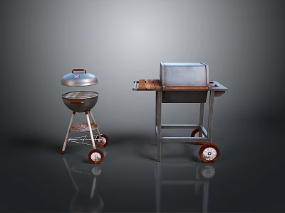 Outdoor Living Essentials Portable Grill With Lid And Wheeled Metal Oven Cart 3d model