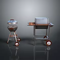 Outdoor Living Essentials Portable Grill With Lid And Wheeled Metal Oven Cart