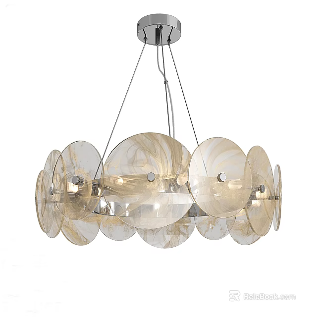 Modern Pendant Light With Transparent Circular Discs And Metal Frame Design 3d model 