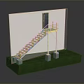 Decorative Staircase Model With White Structure Wooden Steps Green Base And Small Platform 3d model