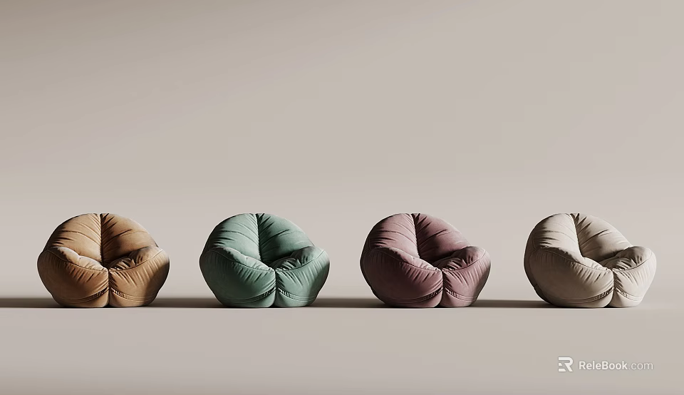 Modern Bean Bag Chairs in Multiple Colors for Stylish Interior Design 3d model 
