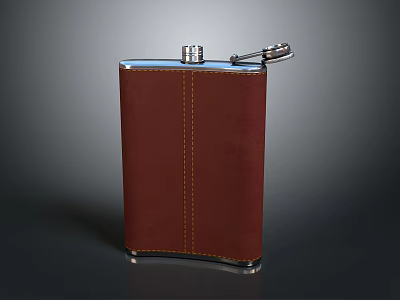 Brown Leather Wrapped Flask With Metal Lid And Stitching Details Design 3d model