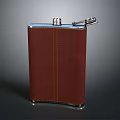 Brown Leather Wrapped Flask With Metal Lid And Stitching Details Design