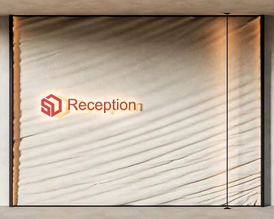 Elegant Modern Reception Area Design with Textured Sand Wall and Soft Warm Lighting 3d model