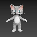 Gray Cartoon Cat With Pink Ears White Belly And Outstretched Arms On Black Background