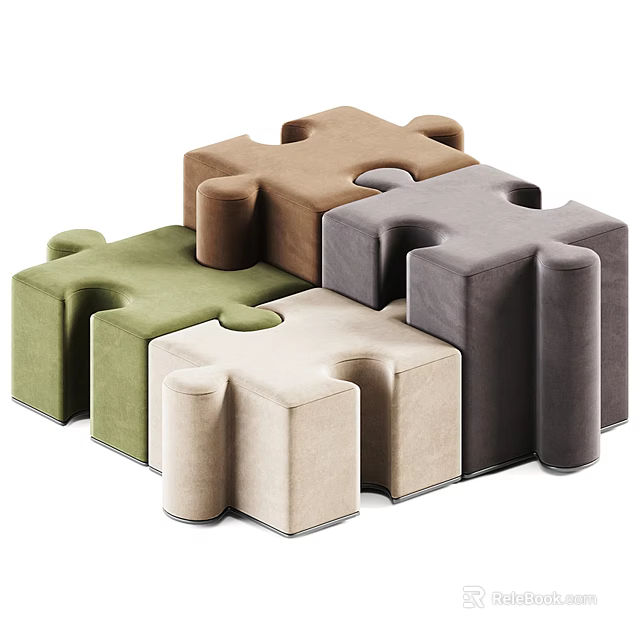 Puzzle Shaped Modular Sofa Stools In Various Colors For Modern Interior Design 3d model