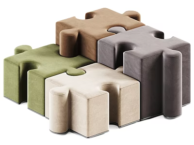 Puzzle Shaped Modular Sofa Stools In Various Colors For Modern Interior Design 3d model