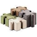 Puzzle Shaped Modular Sofa Stools In Various Colors For Modern Interior Design 3d model