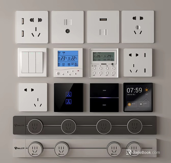 Various Switch Panels With Digital Display Temperature Control Time Function And Knob Design 3d model 