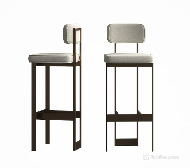 Modern Bar Stools With Light Upholstery And Dark Metal Frame Design 3d model